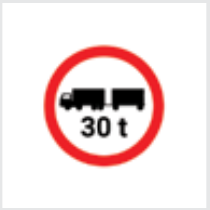 Sign: No vehicles or vehicle trains over gross weight shown/or maximum load rating of road